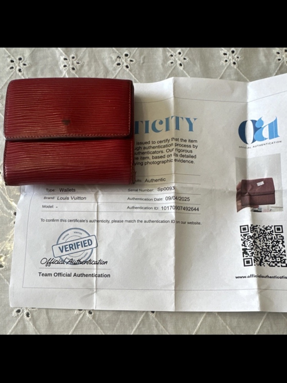 Authentic Louis Vuitton Red Epi Compact Fold Wallet- COA included